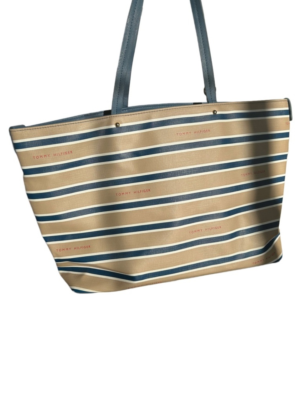 Tommy Hilfiger Navy & Beige Striped Tote with Logo Accent - Picture 2 of 5